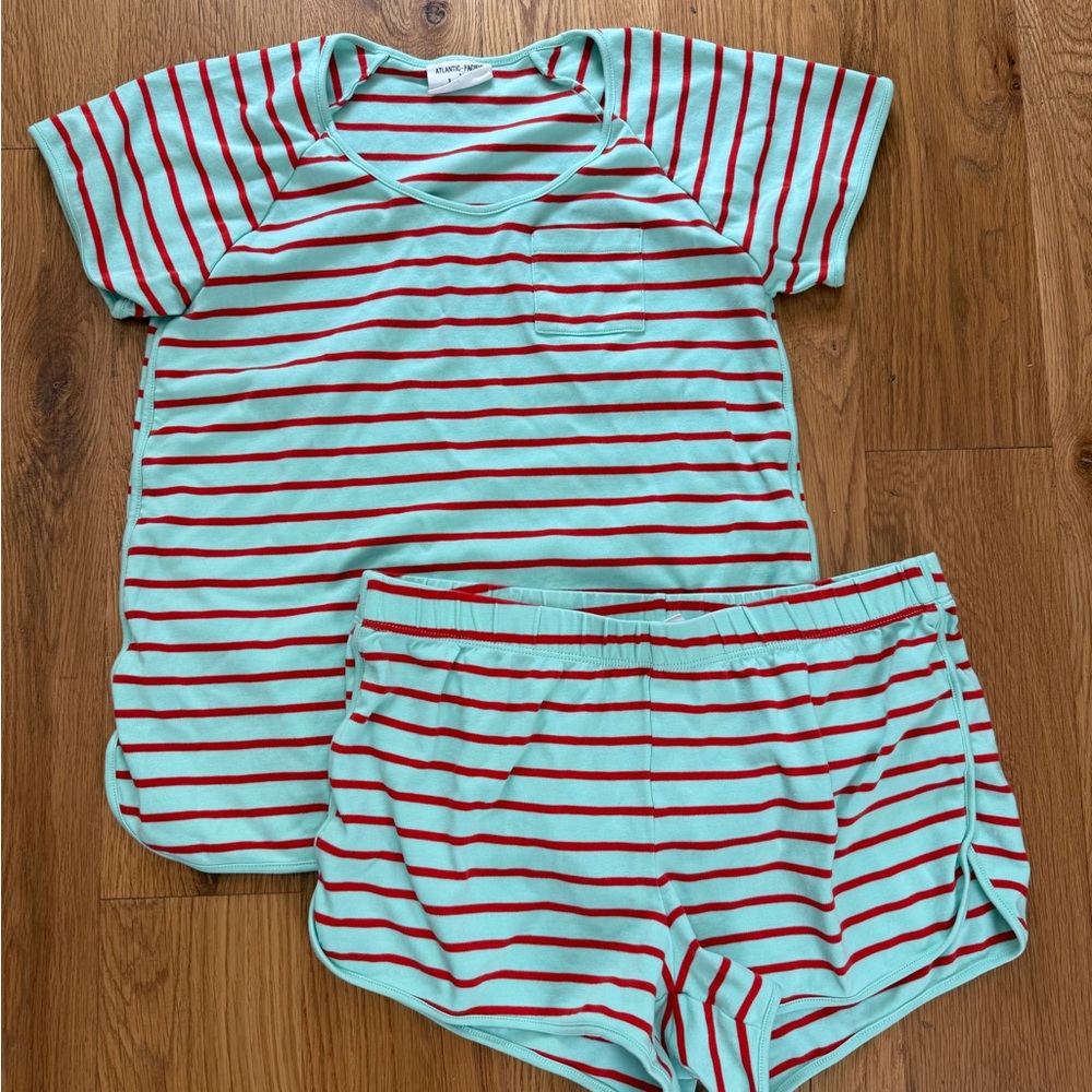 EUC Lake Pajamas Atlantic-Pacific Pajama Short Set Size M Maraschino Stripe